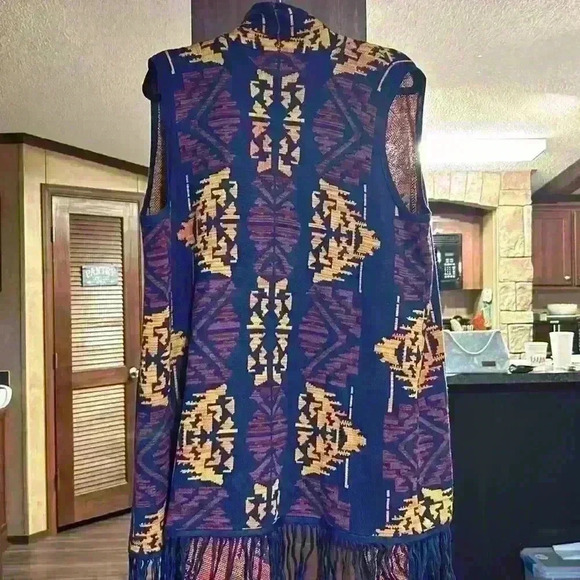 XL New no tags New Direction Weekend brand sweater duster vest "Aztecish" PRINT - Picture 7 of 7